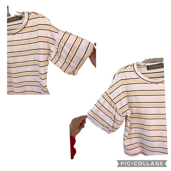 Code x Mode Yellow Black Striped Crop Ballon Sleeve Blouse - Sz S - Picture 6 of 13